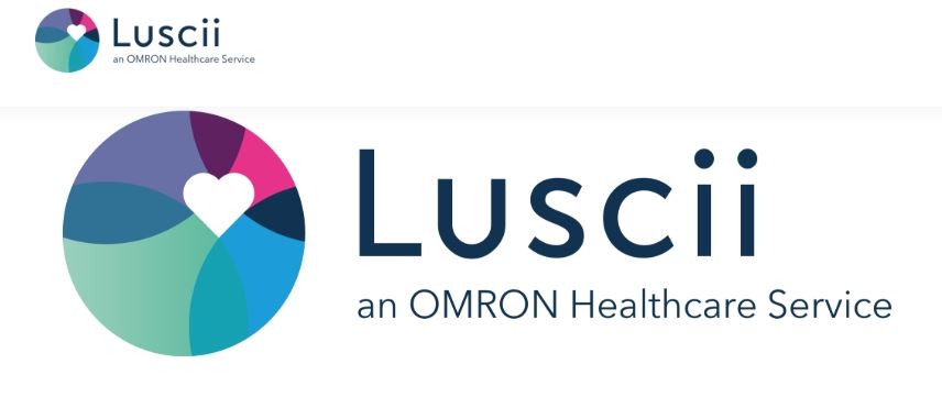 A decorative image with the words Luscii, an OMRON Healthcare Service