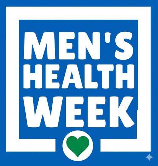 The words Men's Health Week in a frame and a green heart centred at its base.
