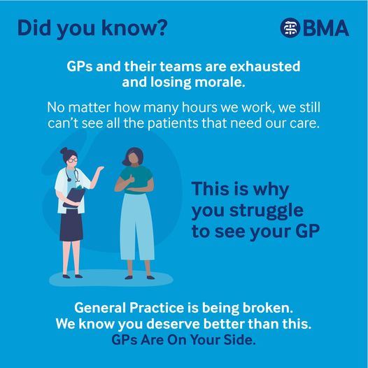 a poster for the British Medical Association GPs are on your side campaign